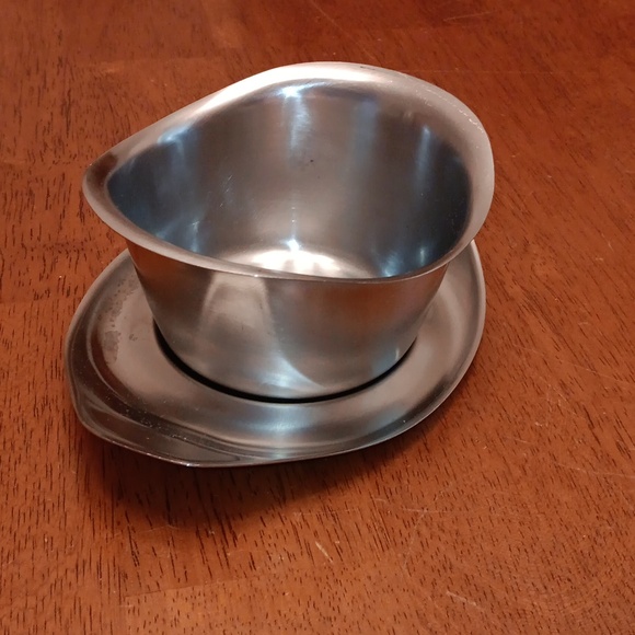 Vintage Stainless Steel Sauce Gravy Boat & Underplate Attached Japan - Picture 4 of 5